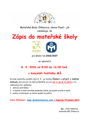 zápis do MŠ 2026